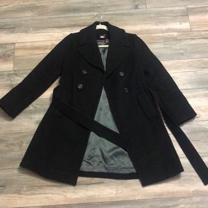 J. Crew Black Pea Coat Size 0 Wool/Cashmere